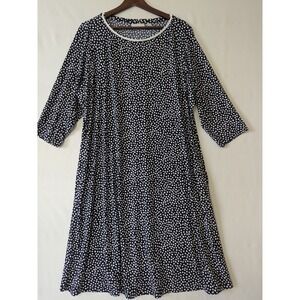Susan Graver Liquid Knit Midi Dress Black White Dot 3/4 Sleeve Pockets Womens 1X